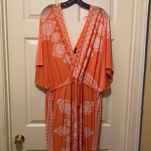 Long Coral/White maxi dress.